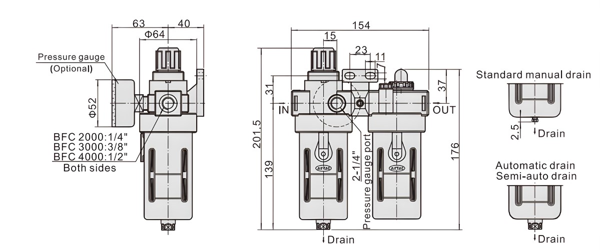 Thông số kỹ thuật bộ lọc khí nén BFC