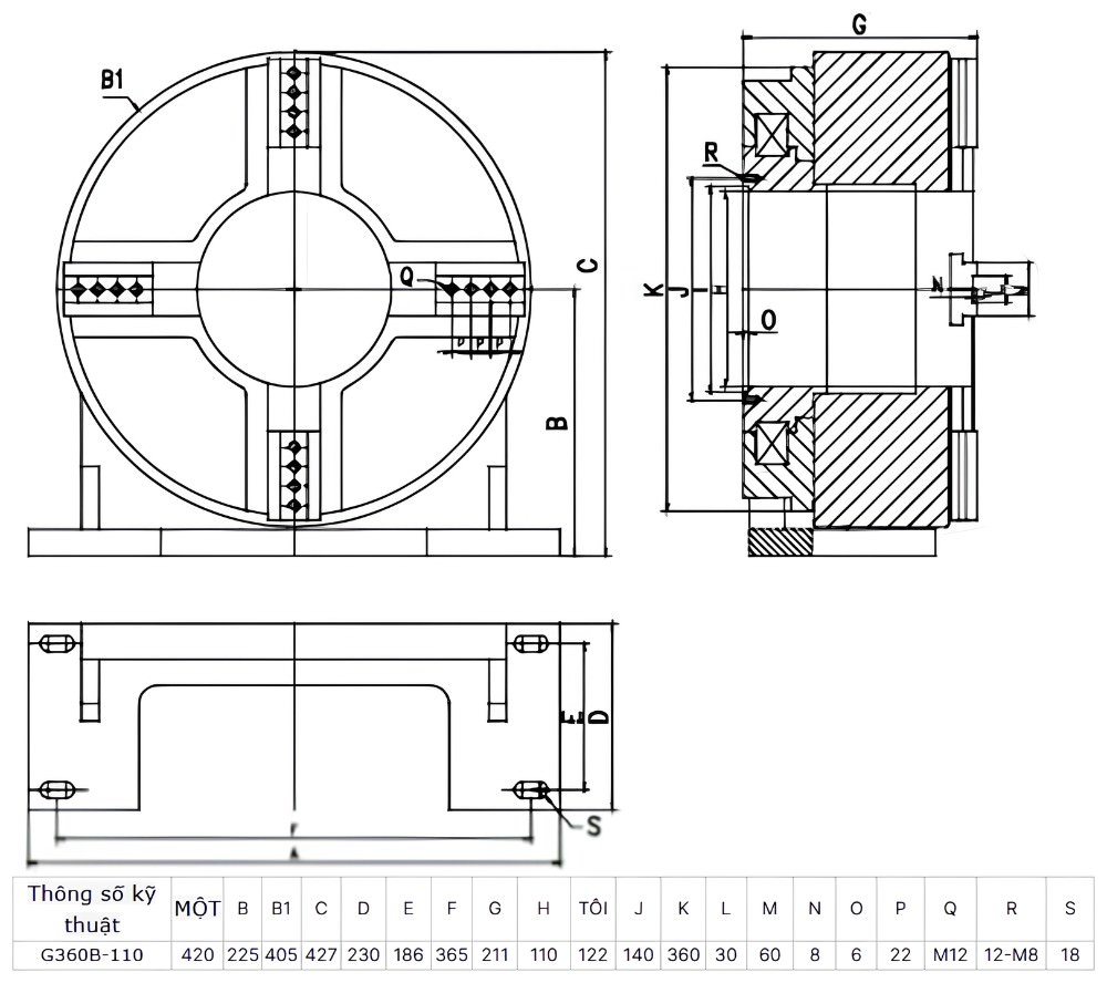 Thông số kỹ thuật mâm cặp G360B-110