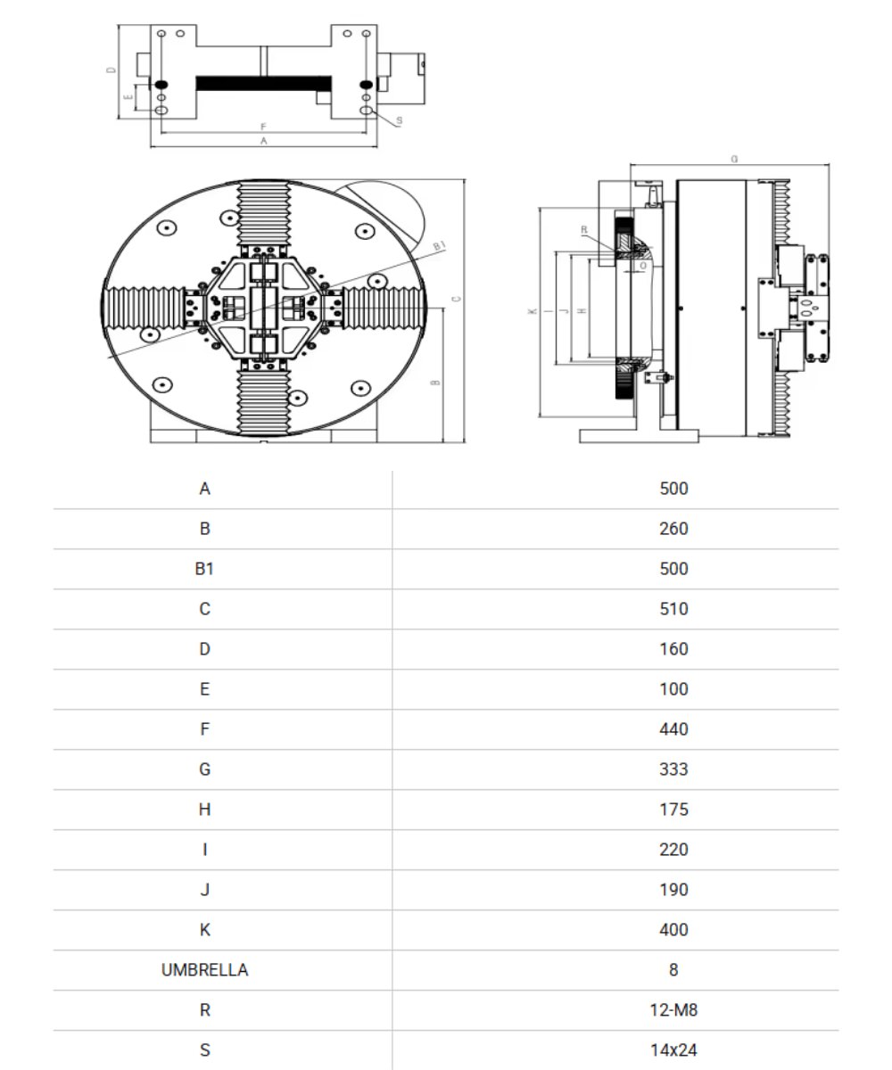 Thông số kỹ thuật mâm cặp G400DC-175