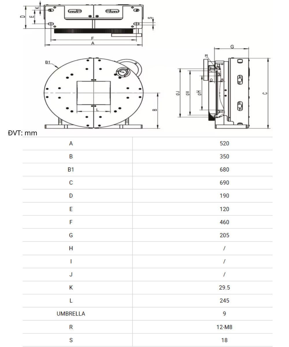 Thông số kỹ thuật mâm cặp khí nén F245JF