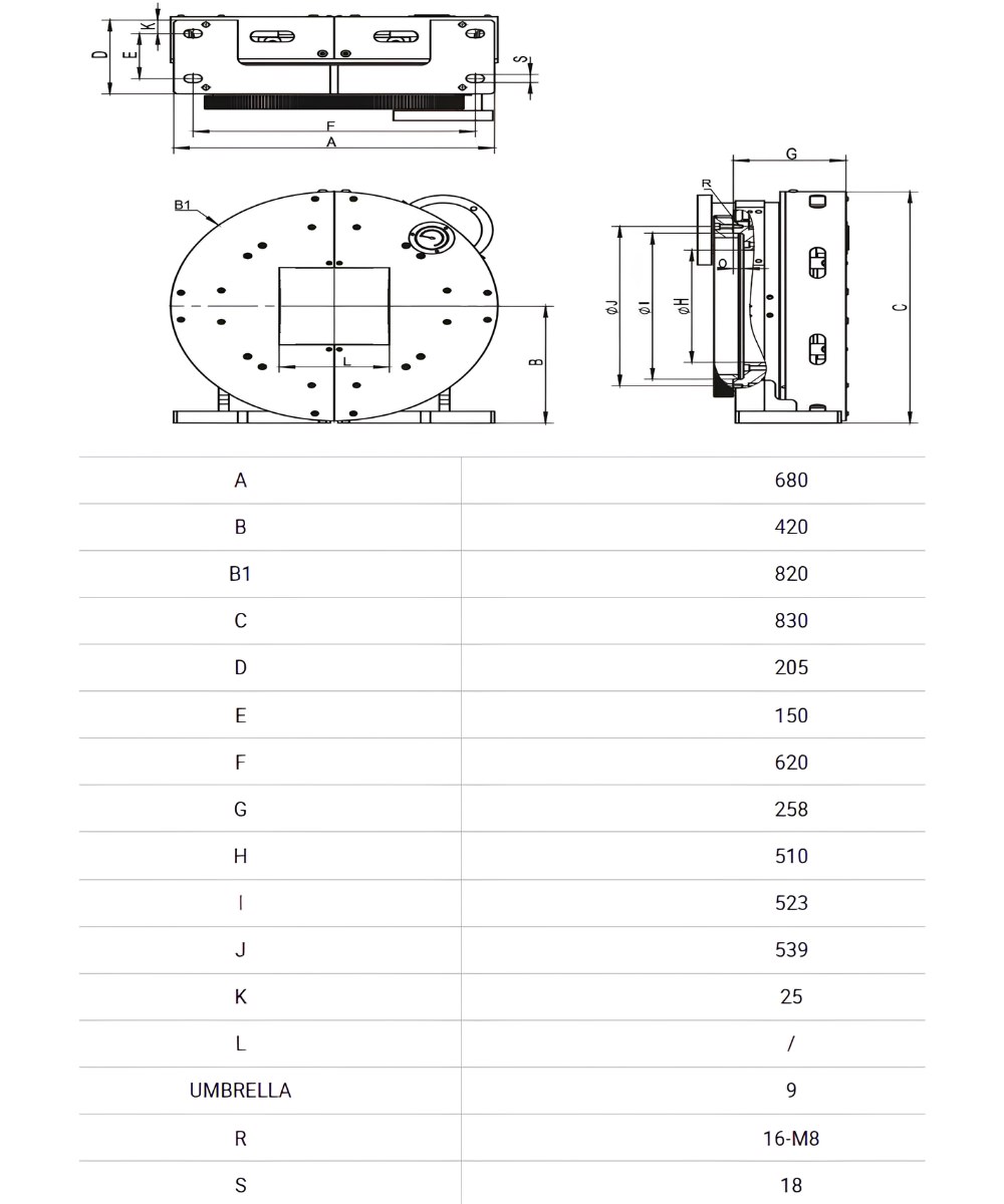 Thông số kỹ thuật mâm cặp khí nén F360JF