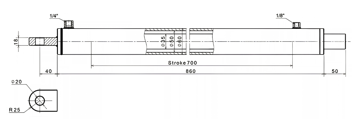 Thông số kỹ thuật xi lanh bửng nâng hạ hành trình 700mm