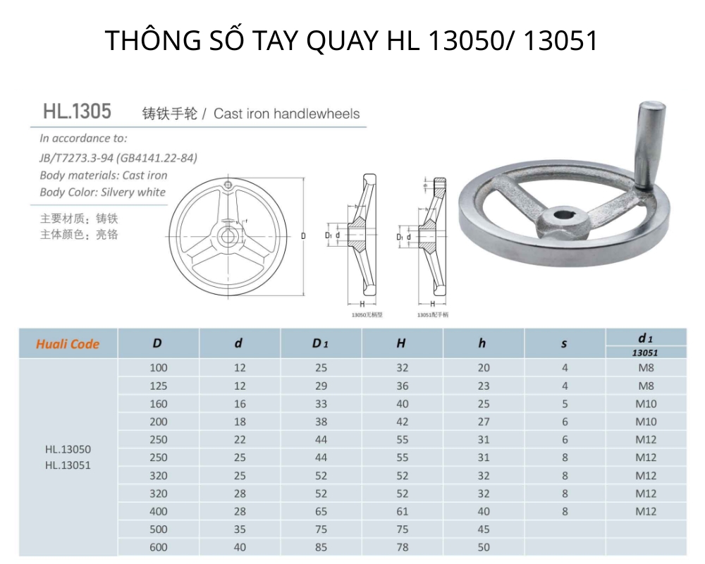 Thông số kỹ thuật tay quay vô lăng HL13050 / HL 13051