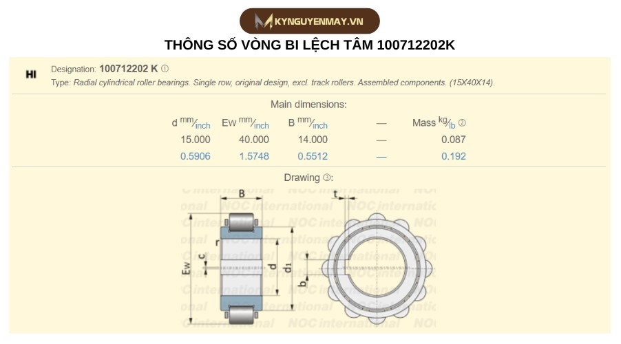 thông số kỹ thuật ổ bi lệch tâm 100712202K
