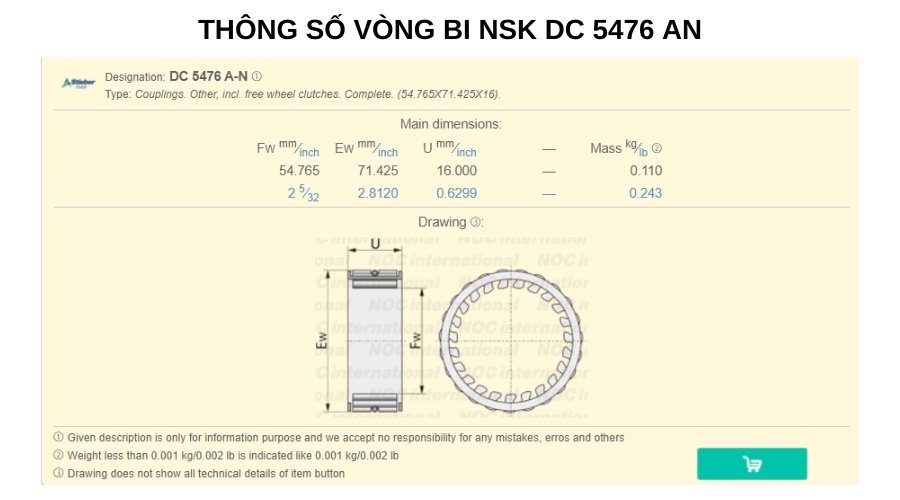 Thông số kỹ thuật bạc đạn DC 5476 AN