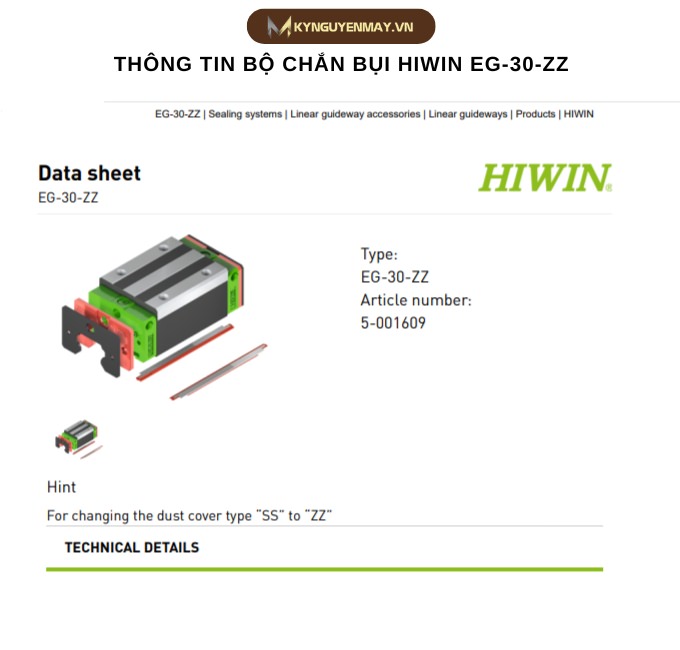 Thông tin bộ chắn bụi HIWIN EG30 ZZ