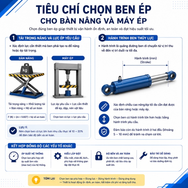 Tiêu chí chọn ben ép dựa vào tải trọng, hành trình