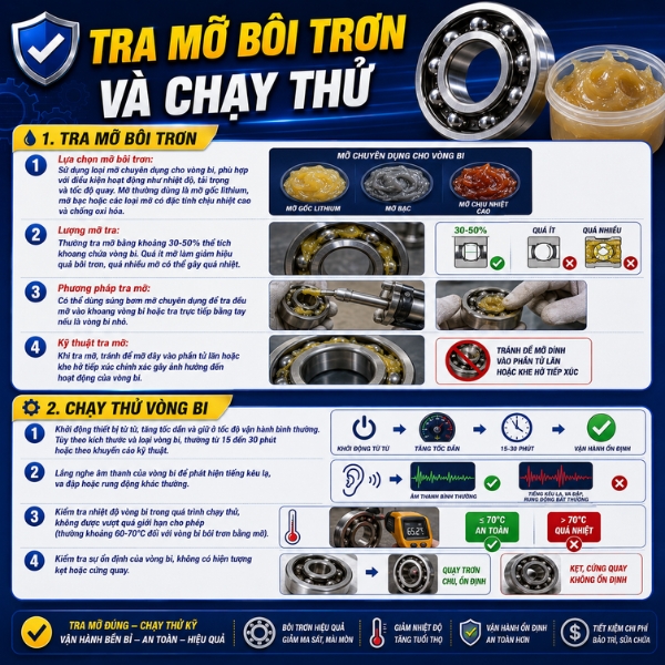Tra mỡ bôi trơn và chạy thử