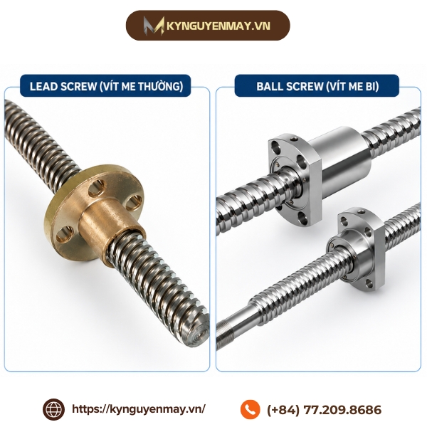 Ảnh trục vít me thường và trục vít me bi
