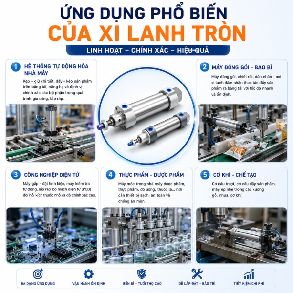 Ứng dụng phổ biến của xi lanh tròn