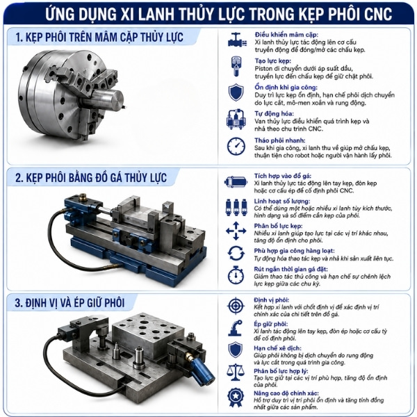 Ứng dụng xi lanh thủy lực trong kẹp phôi CNC
