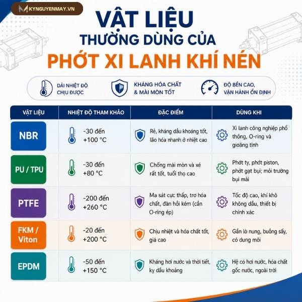 Vật liệu thường dùng của phớt xi lanh khí nén