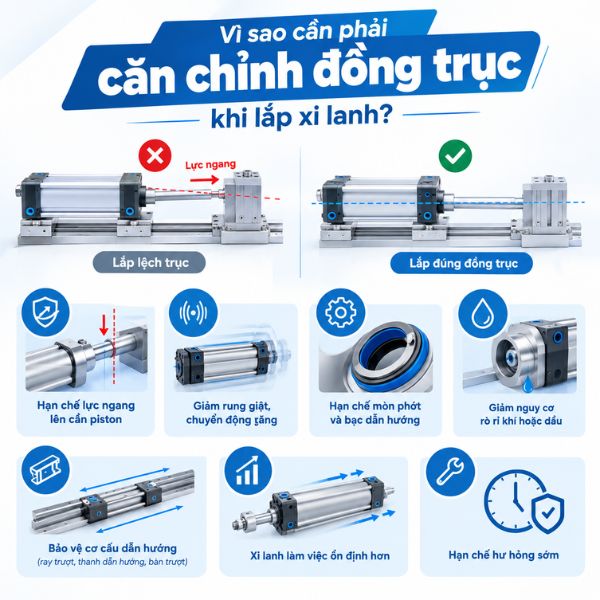 Lý do cần phải căn chỉnh đồng trục khí lắp xi lanh