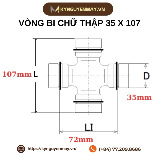 Thông số kỹ thuật vòng bi chữ thập 35 x 107