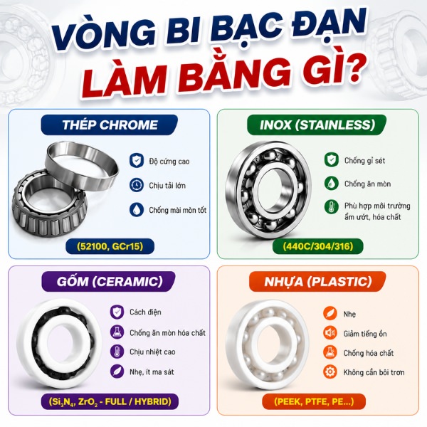 các loại vật liệu vòng bi bạc đạn phổ biến