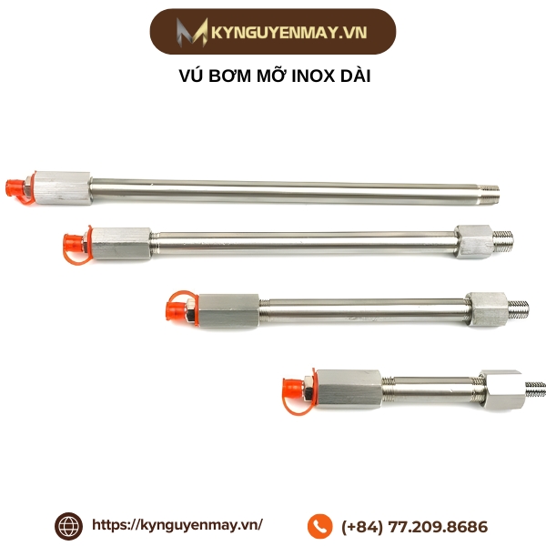 Vú bơm mỡ inox dài