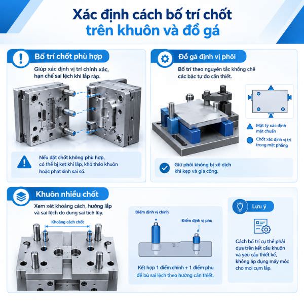 Xác định cách bố trí chốt trên khuôn và đồ gá