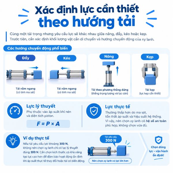 Xác định lực cần thiết theo hướng tải