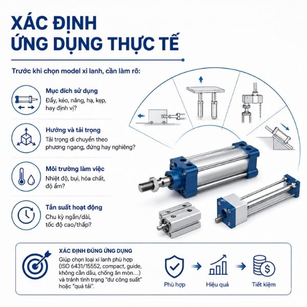 Xác định ứng dụng thực tế khi chọn xi lanh