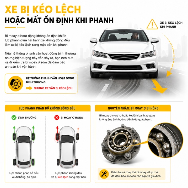 Xe bị kéo lệch hoặc mất ổn định khi phanh