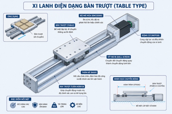 Xi lanh điện dạng bàn trượt