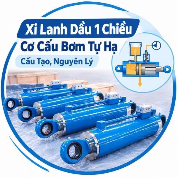 Xi lanh dầu 1 chiều cơ cấu bơm tự hạ: Cấu tạo, nguyên lý