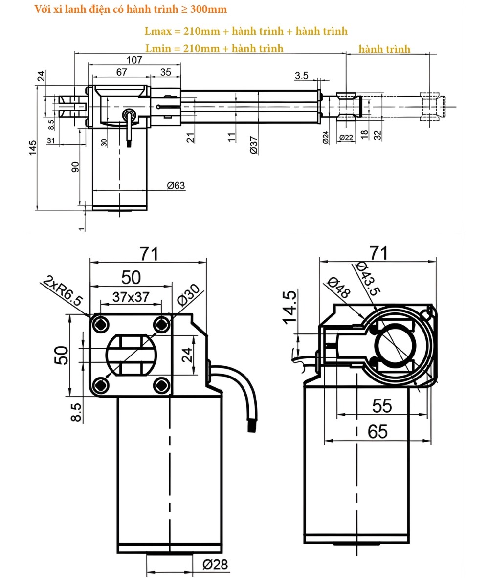 Xi lanh điện có hành trình ≥ 300mm