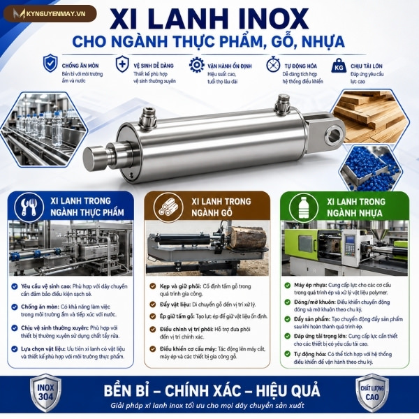 Xi lanh inox cho ngành thực phẩm, gỗ, nhựa
