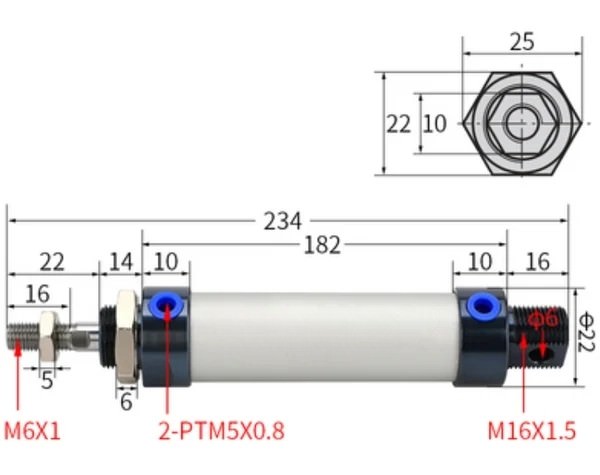 Thông số kỹ thuật xi lanh khí nén mini J-MAL 16x125mm