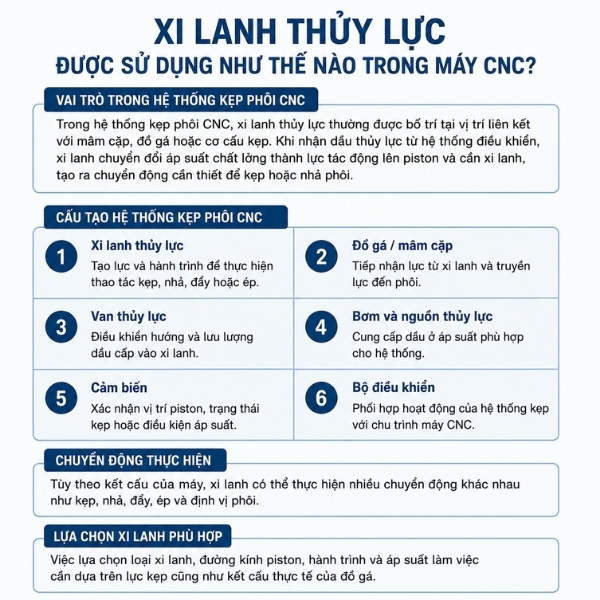 Xi lanh thủy lực được sử dụng như thế nào trong máy CNC?