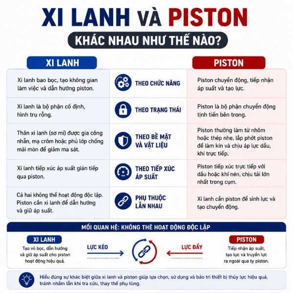 Xi lanh và piston khác nhau như thế nào?