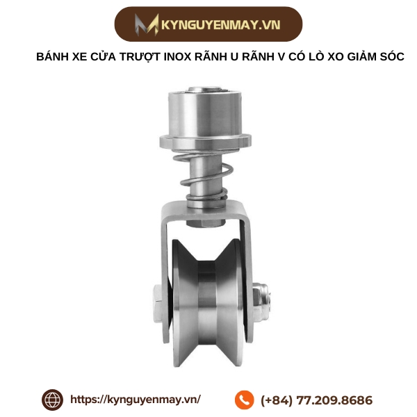 Bánh xe cửa trượt inox rãnh U rãnh V có lò xo giảm sóc