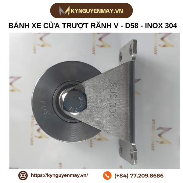 Bánh xe cửa trượt rãnh V - D58 - INOX 304