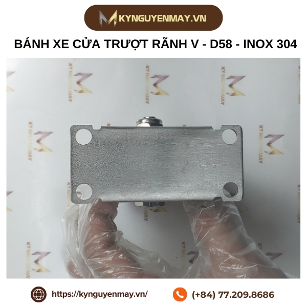 Bánh xe cửa trượt rãnh V - D58 - INOX 304