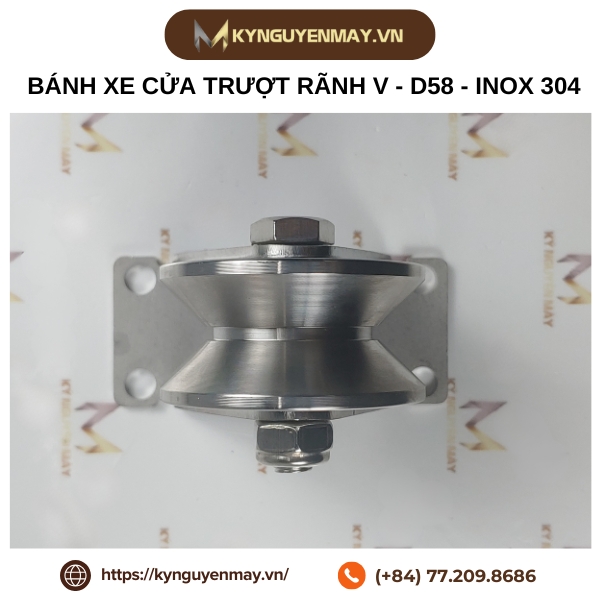 Bánh xe cửa trượt rãnh V - D58 - INOX 304