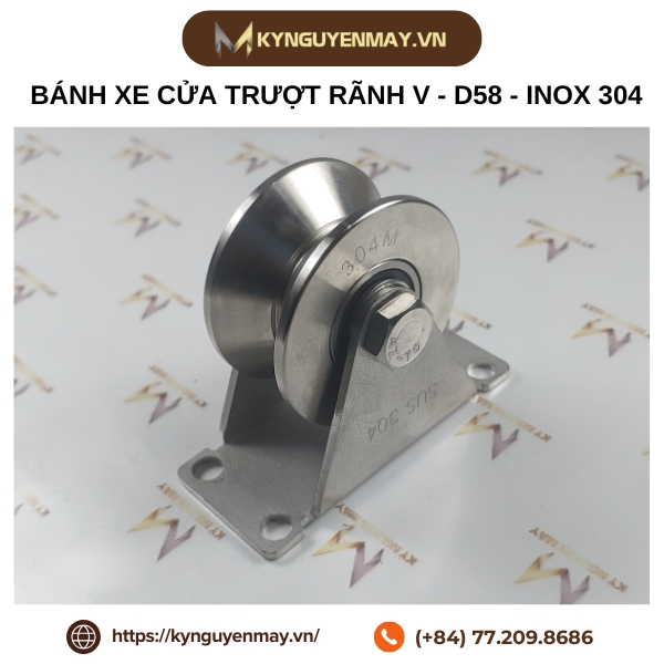 Bánh xe cửa trượt rãnh V - D58 - INOX 304