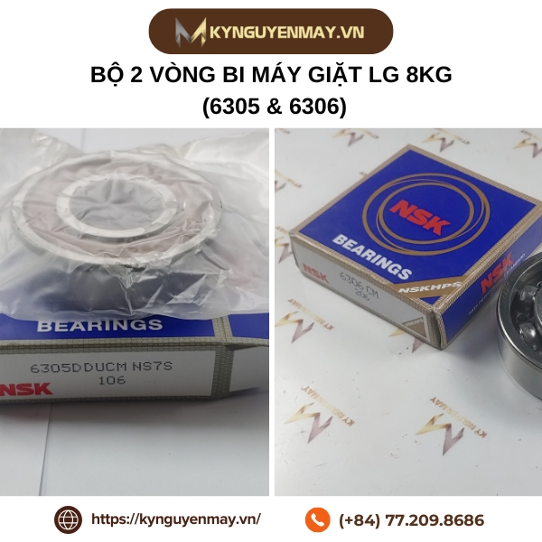 Bộ 2 vòng bi máy giặt LG 8kg (Vòng bi 6305 & 6306)