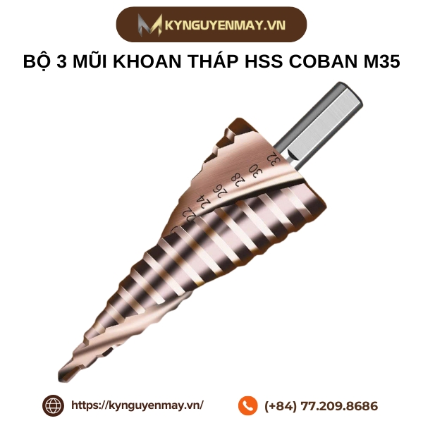 Bộ 3 mũi khoan tháp HSS coban M35