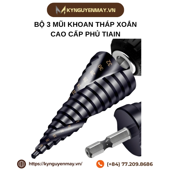 Bộ 3 mũi khoan tháp xoắn cao cấp phủ tiain