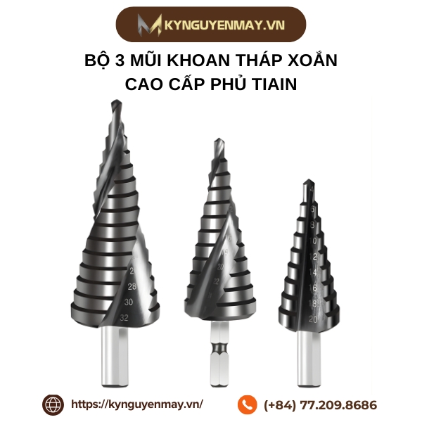 Bộ 3 mũi khoan tháp xoắn cao cấp phủ tiain