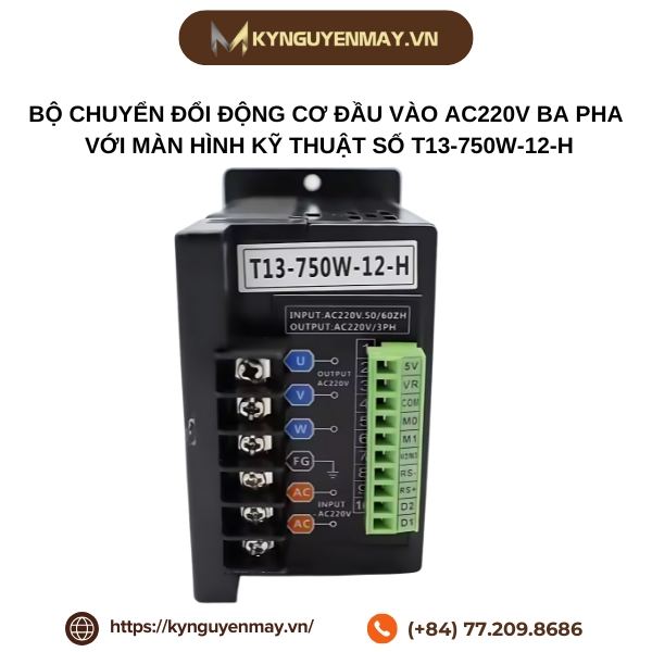 Bộ chuyển đổi động cơ đầu vào AC220V ba pha với màn hình kỹ thuật số T13-750W-12-H