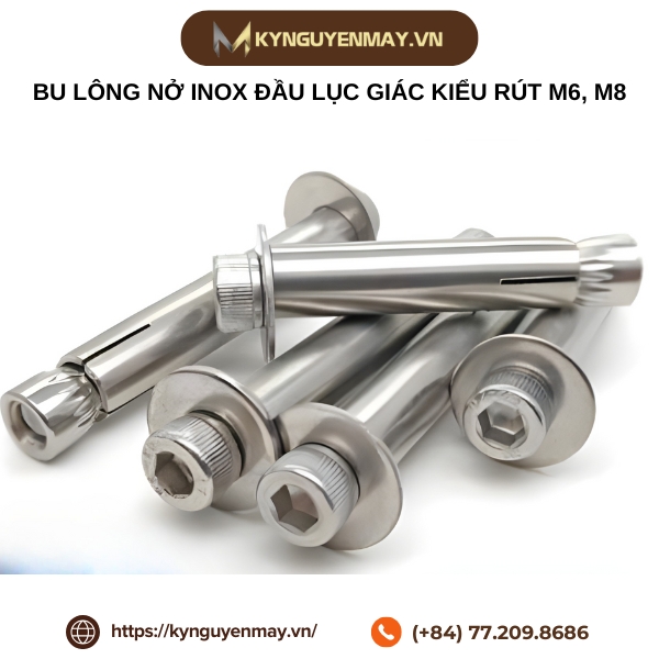 Bu lông nở inox đầu lục giác kiểu rút M6, M8