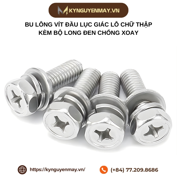 Bu lông vít đầu lục giác lỗ chữ thập kèm bộ long đen chống xoay