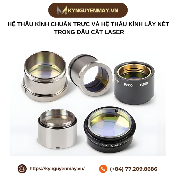 Hệ thấu kính chuẩn trực và hệ thấu kính lấy nét trong đầu cắt laser