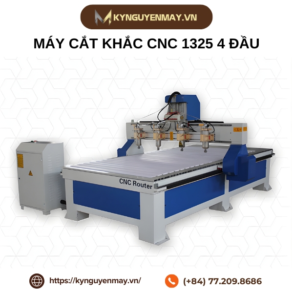 Máy cắt khắc CNC 1325 chế biến gỗ nội thất 4 đầu