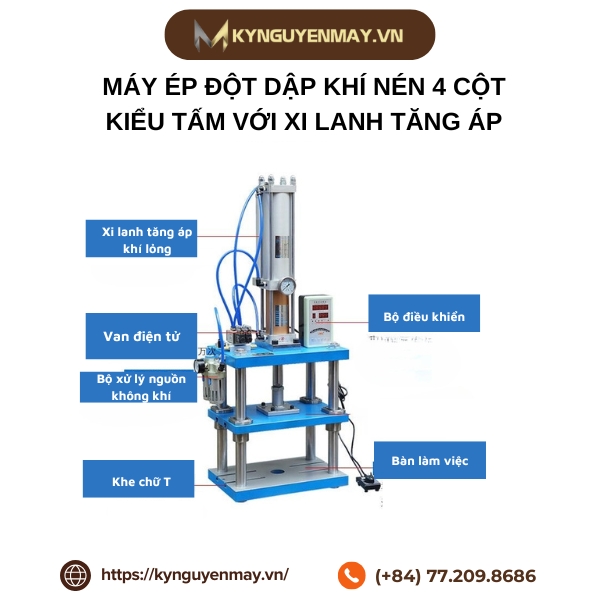 Máy ép đột dập khí nén 4 cột kiểu tấm với xi lanh tăng áp