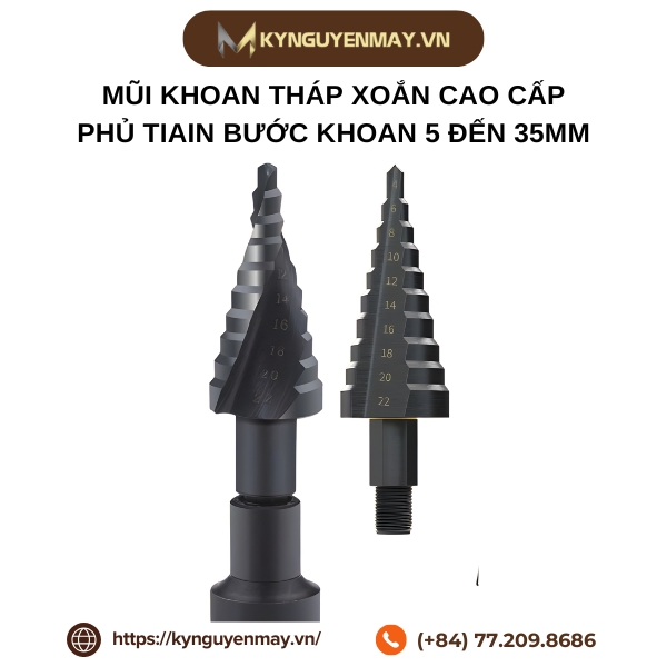 Mũi khoan tháp xoắn cao cấp phủ tiain bước khoan 5 đến 35mm