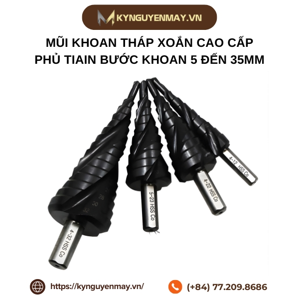 Mũi khoan tháp xoắn cao cấp phủ tiain bước khoan 5 đến 35mm