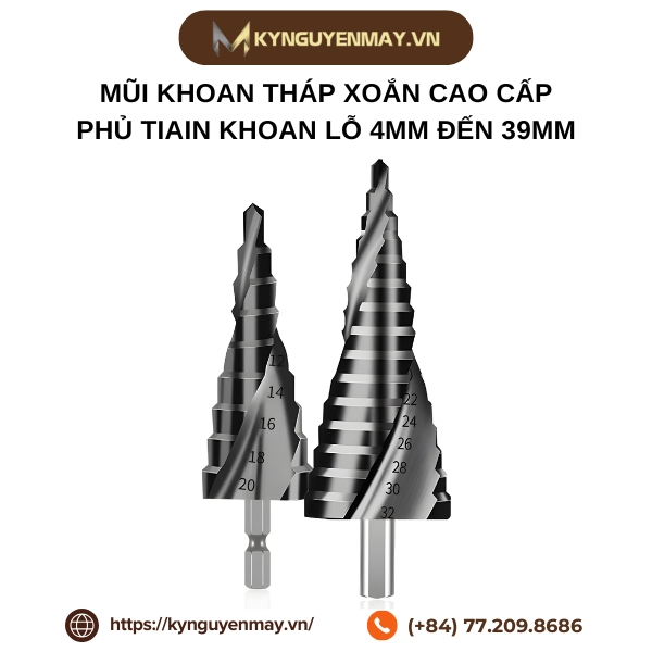 Mũi khoan tháp xoắn cao cấp phủ tiain khoan lỗ 4mm đến 39mm
