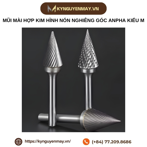 Mũi mài hợp kim hình nón nghiêng góc Anpha kiểu M